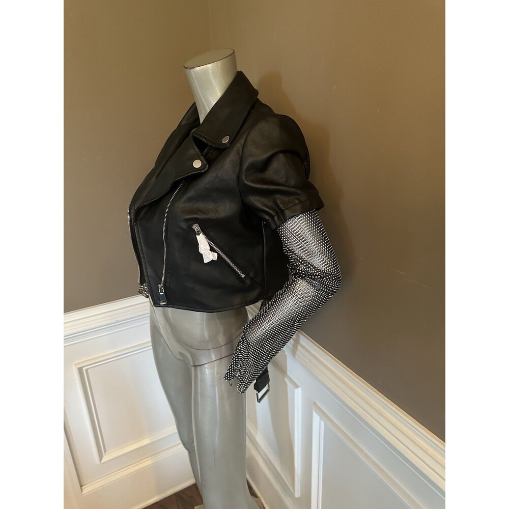 AZALEA WANG RHINESTONE BLING CROP MOTO JACKET SZ LARGE  NWT - Picture 4 of 5